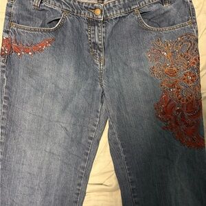 Esprit Blue Jeans with Orange and Red Embroidery